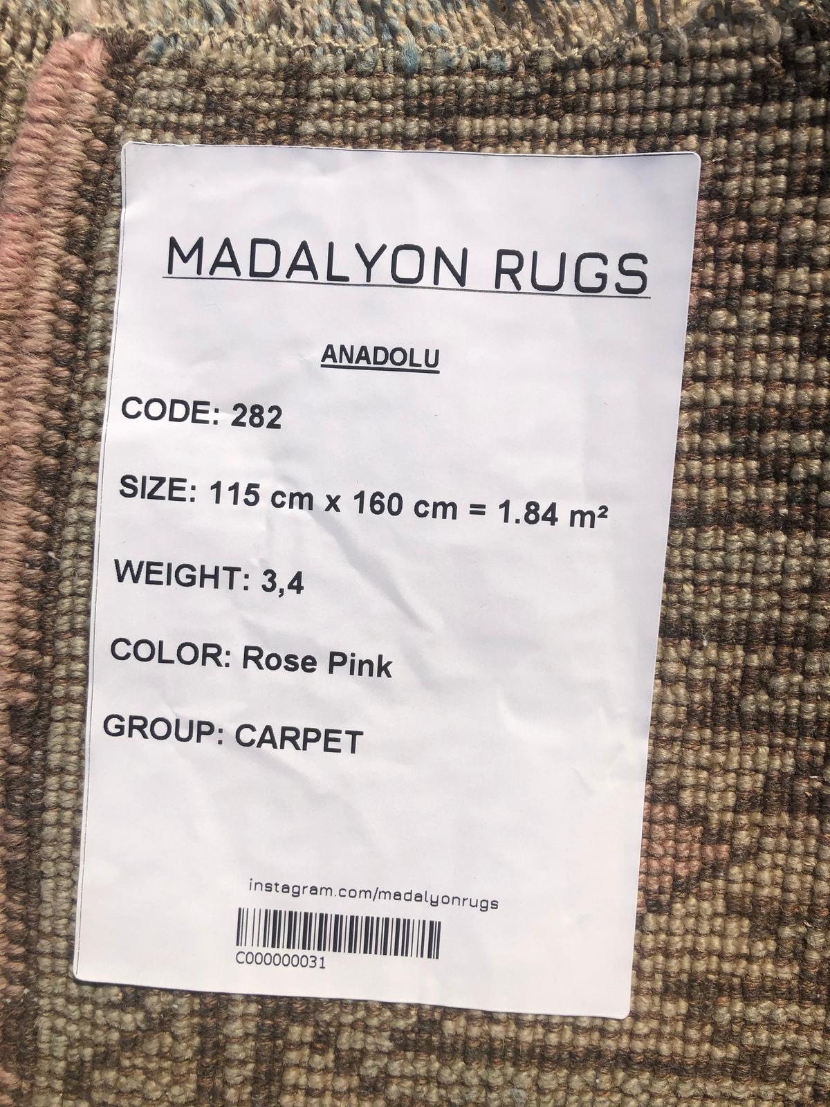 115x160 cm (3.8x5.2 ft) Anatolian Rug – Handwoven Dusty Rose Wool Carpet