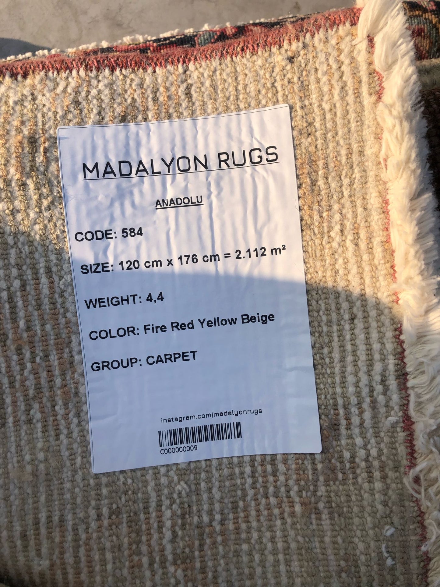 120x176 cm (3.9x5.8 ft) Anatolian Rug – Handwoven Fire Red, Yellow, Beige Wool Carpet
