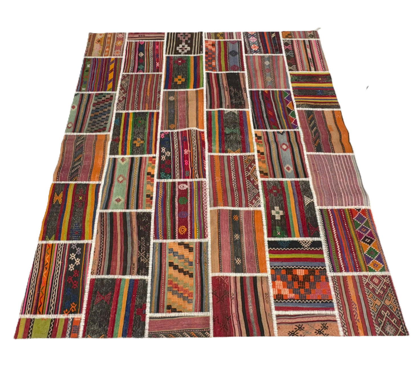 Authentic Handcrafted Turkish Patchwork kilim Rug – Rustic Charm