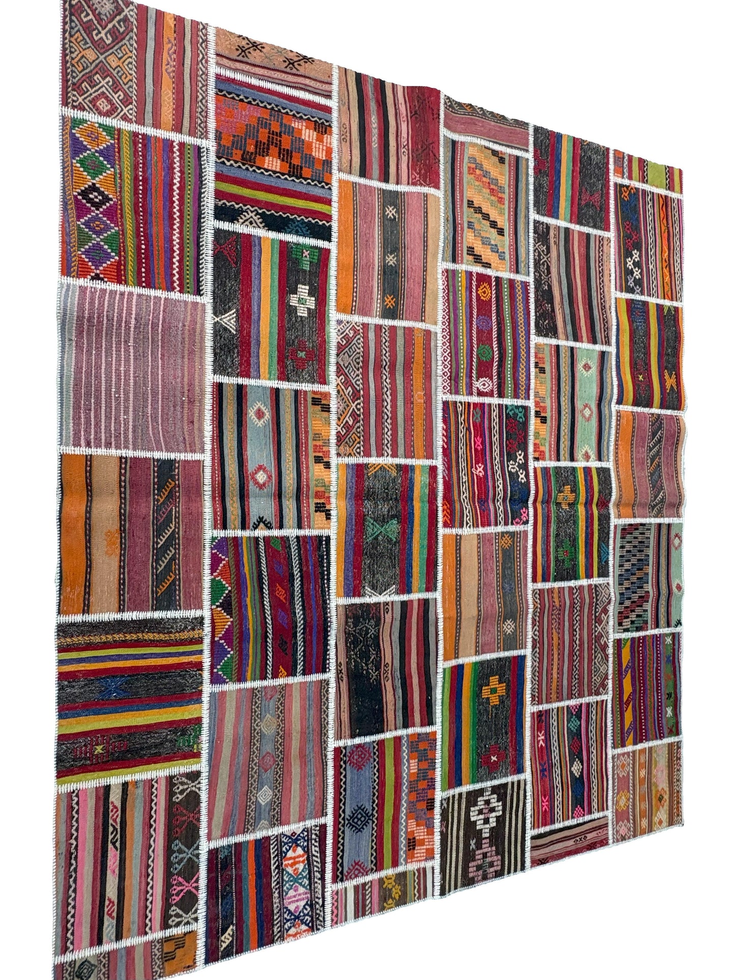 Authentic Handcrafted Turkish Patchwork kilim Rug – Rustic Charm