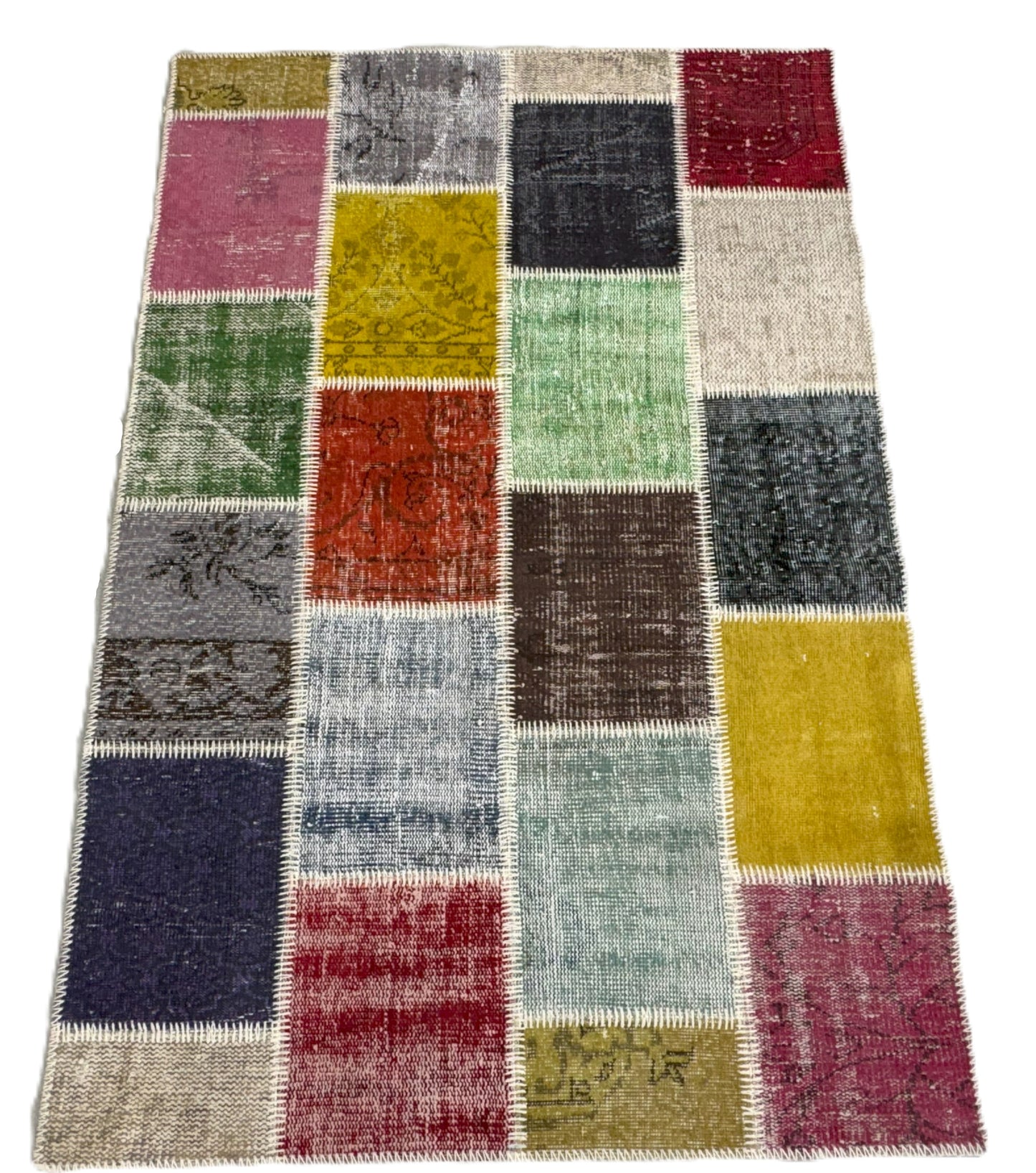 Vintage Patchwork Rug – Handmade Turkish Textile Art