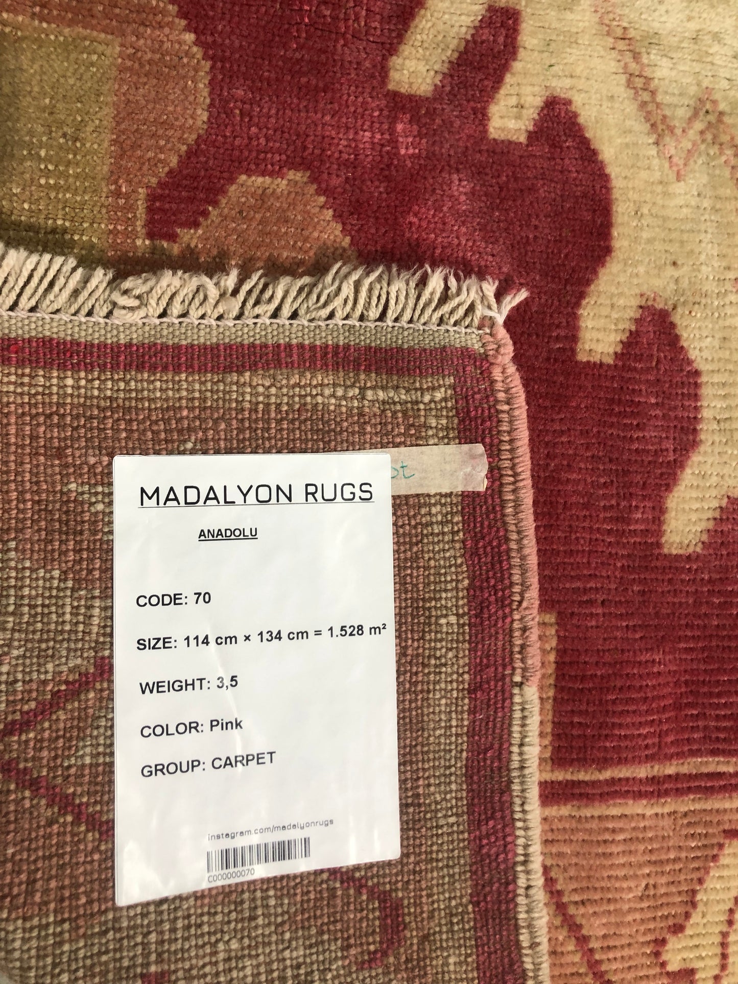 3.7x4.4 ft 🧵 Pink Anatolian Rug | Handwoven Wool Carpet