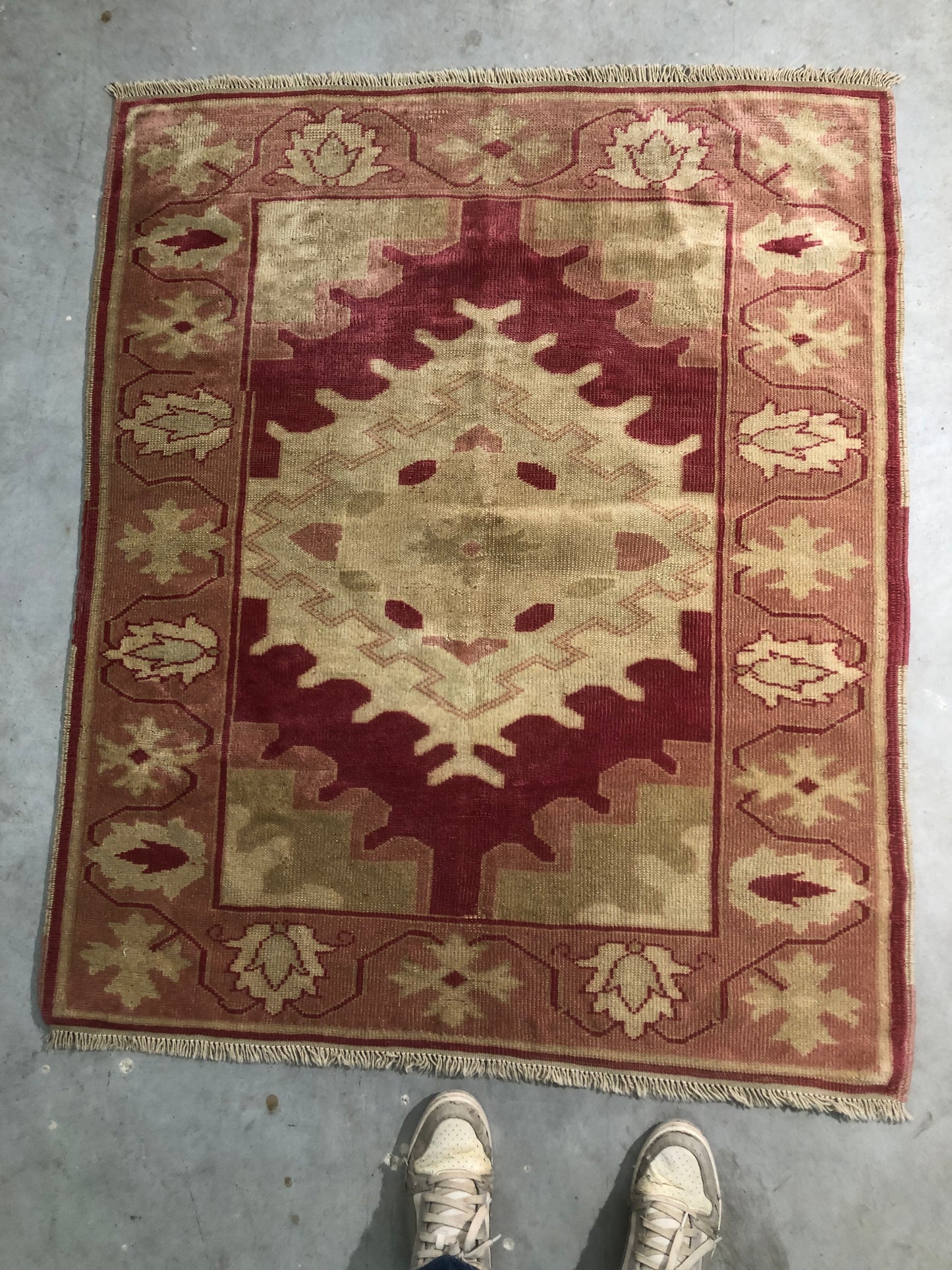 3.7x4.4 ft 🧵 Pink Anatolian Rug | Handwoven Wool Carpet