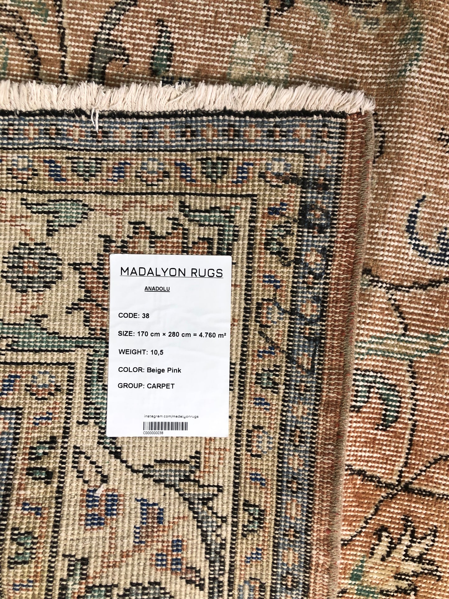 170x280 cm (5.6x9.1 ft) 🌿 Beige & Pink Anatolian Handwoven Wool Rug | Vintage Turkish Carpet