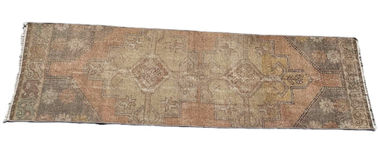 73x261 cm (2.4x8.6 ft) Anatolian Runner Rug – Handwoven Beige Wool Carpet