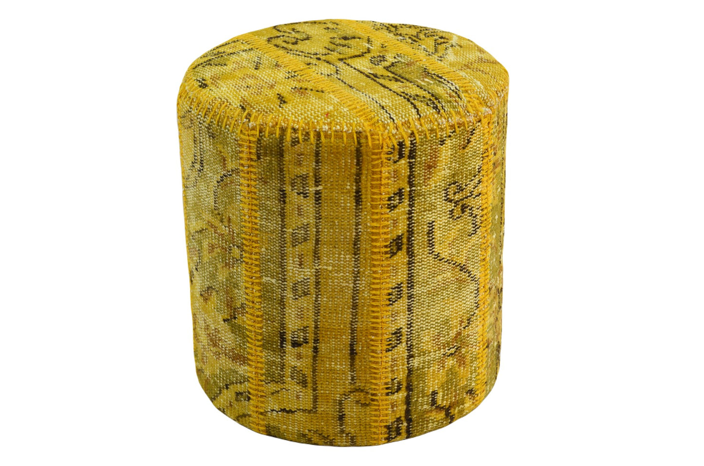 Top Quality Handwoven Pouf, Made from Turkish Anatolian Wool Rug, Measuring 41x41 cm, Decorative Boho Ottoman, Living Room Pouf,