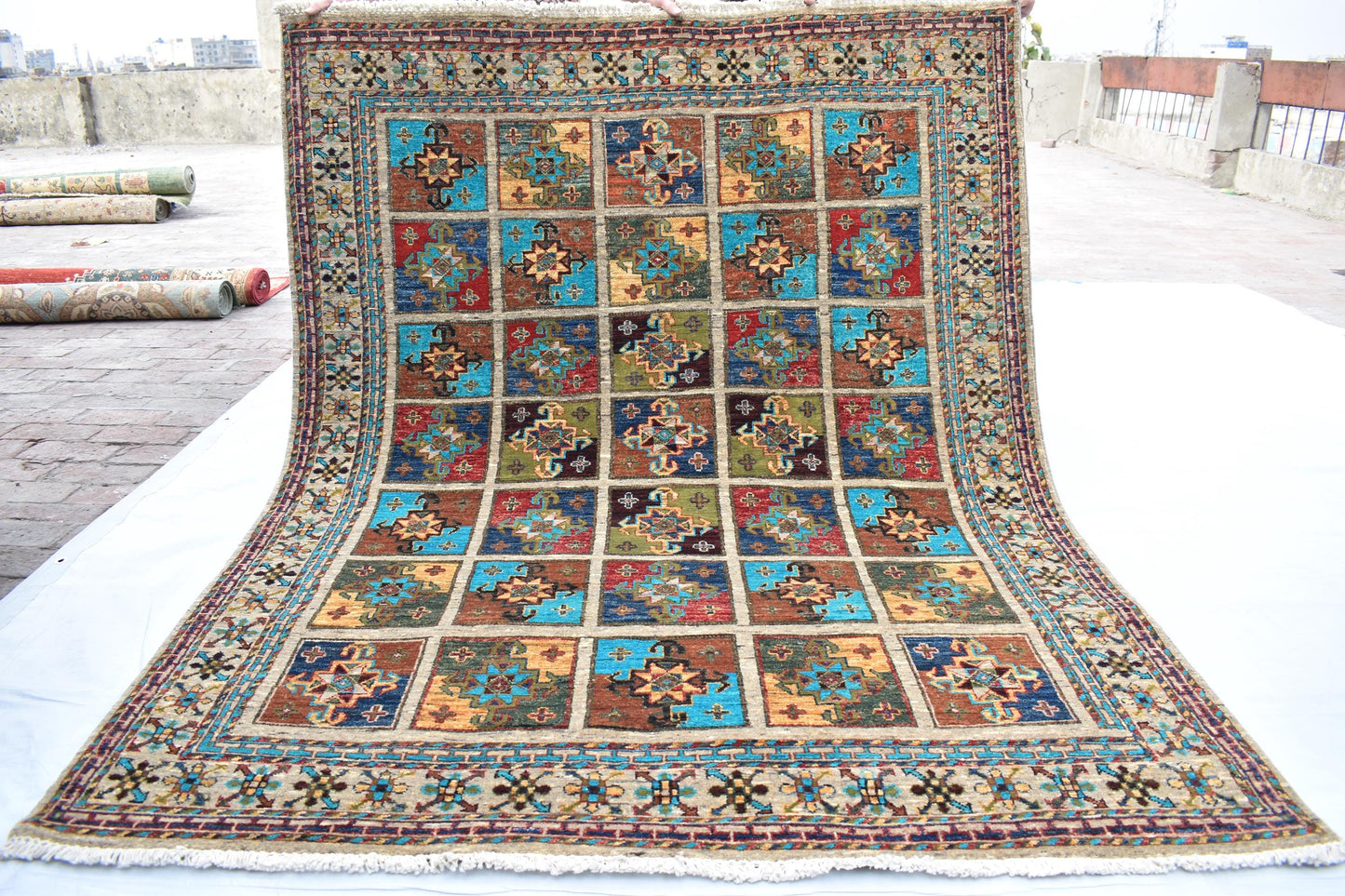 5x7 Gray Bakhtyari Oriental Afghan Handmade Wool Rug, Turkmen Area Rug, Hand Knotted Rug, Living Room Rug- Bedroom Rug