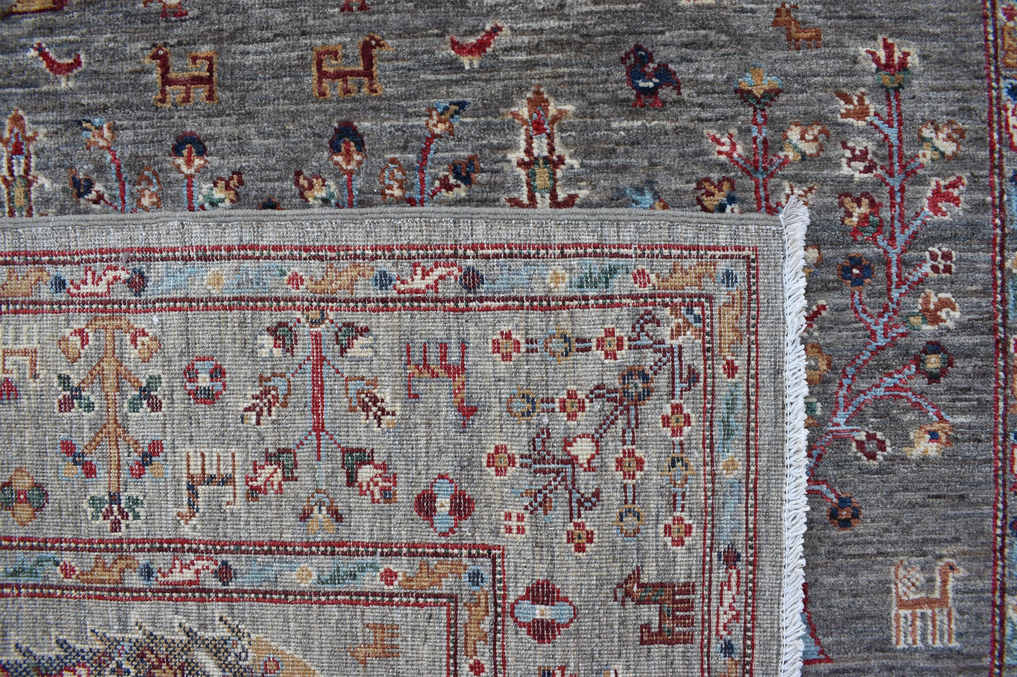 5x7 Gray Sultani Unique Handmade Afghan Oriental Wool Rug, Turkmen Area Rug, Wool Rug, Hand Knotted Rug, Living Room Rug, Bedroom Rug