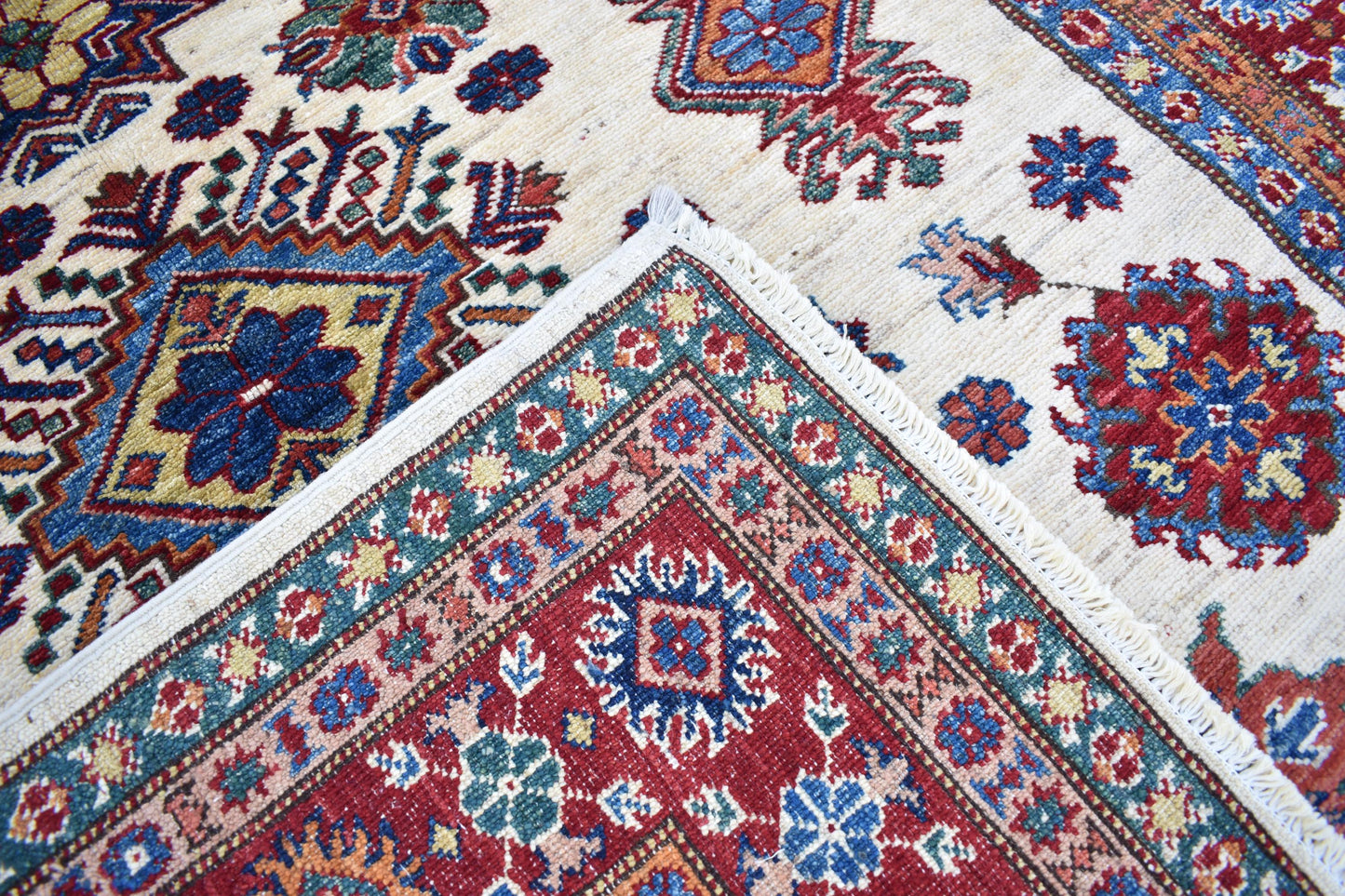 5x7 White Kazak Oriental Rug, Hand Knotted Modern Area Rug, Wool Rug, Décor Rug, Living Room Rug – Bedroom Rug