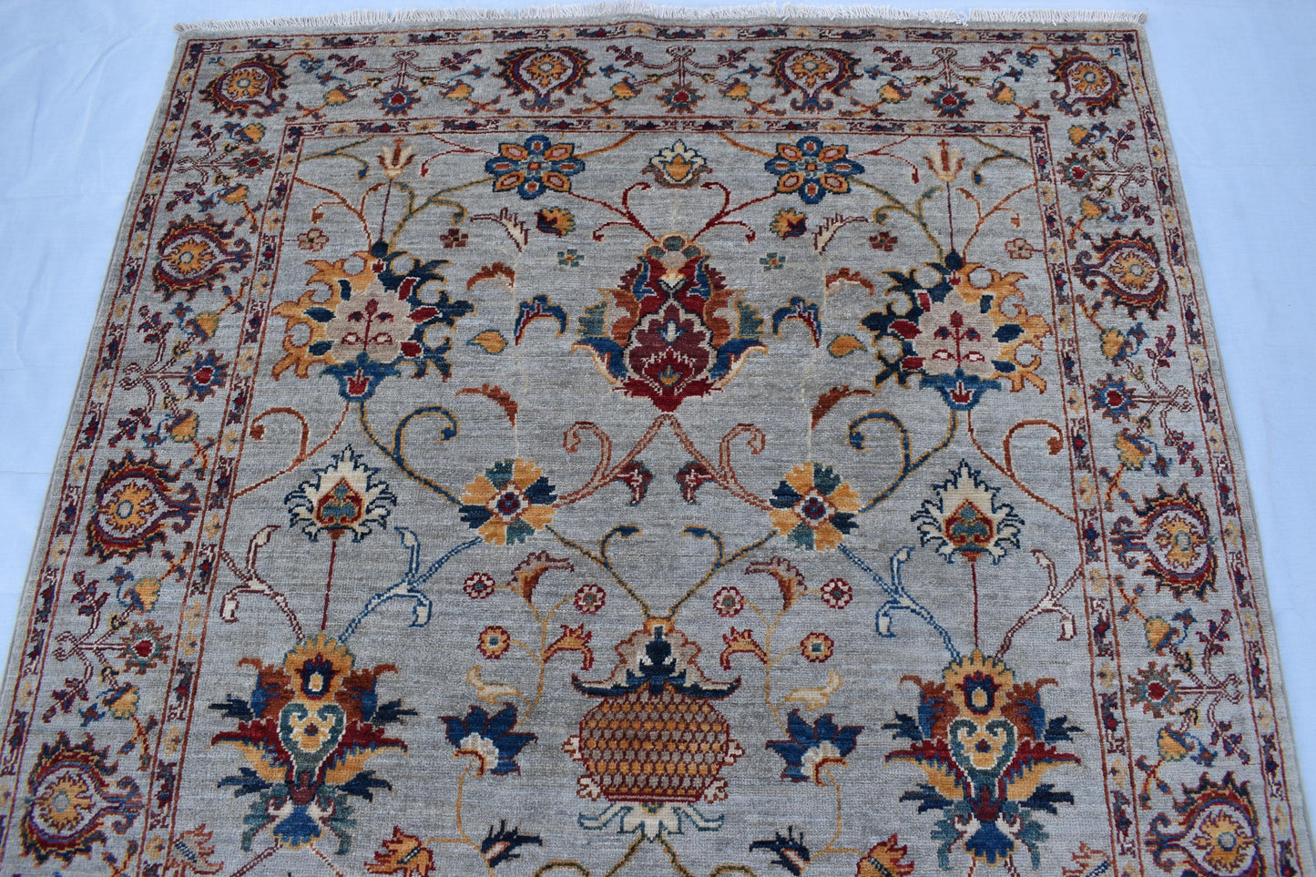 5x7 Gray Sultani Oriental Afghan Rug, Hand Knotted Modern Area Rug, Handmade Soft Wool Rug, Décor Rug, Living Room Rug – Bedroom Rug