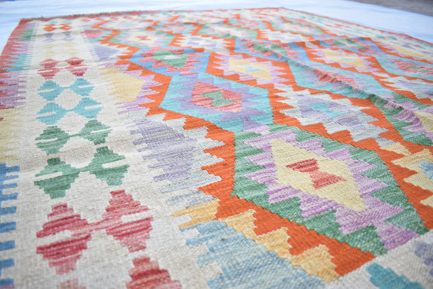 5x7 Afghan Modern Kilim Area Rug, Handmade Flatweave Multicolor Natural Veg Dyes Hand Knotted Maimana, Wool Rug for Living Room- Dining Room