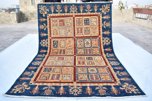 6x9 Blue Bakhtyari ( Four Season) Handmade Unique Wool Rug, Afghan Rug, Decor Rug, Soft Rug, Living Room Rug, Bedroom Rug, Size 5'5” x 8'2