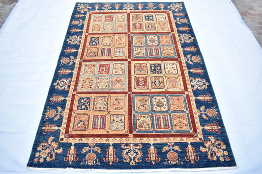 6x9 Blue Bakhtyari ( Four Season) Handmade Unique Wool Rug, Afghan Rug, Decor Rug, Soft Rug, Living Room Rug, Bedroom Rug, Size 5'5” x 8'2
