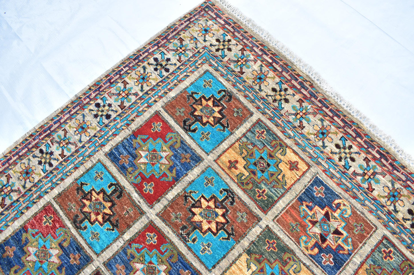 5x7 Gray Bakhtyari Oriental Afghan Handmade Wool Rug, Turkmen Area Rug, Hand Knotted Rug, Living Room Rug- Bedroom Rug