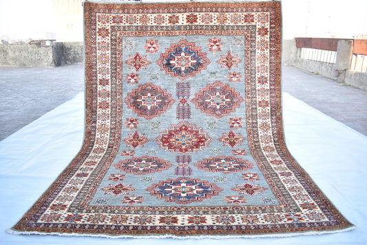 6x8 Gray Kazak Afghan Oriental Rug, Hand Knotted, Modern Area Rug, Wool Rug, Décor Rug, Living Room Rug – Bedroom Rug