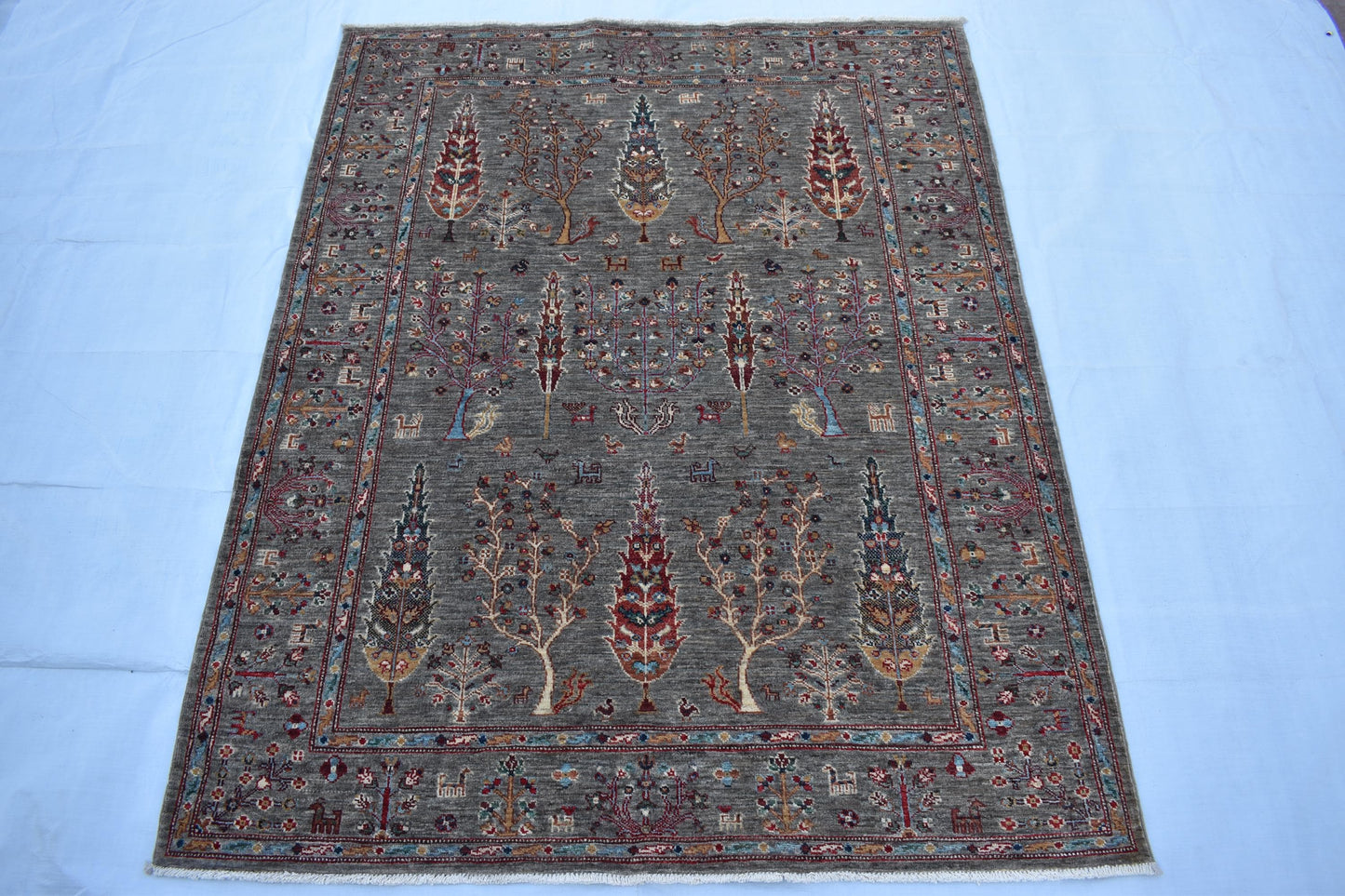 5x7 Gray Sultani Unique Handmade Afghan Oriental Wool Rug, Turkmen Area Rug, Wool Rug, Hand Knotted Rug, Living Room Rug, Bedroom Rug