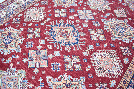 7x10 Red Kazak Oriental Afghan Rug, Handmade Pure Wool Rug - Hand Knotted Modern Décor Rug - Living Room Rug – Bedroom Rug