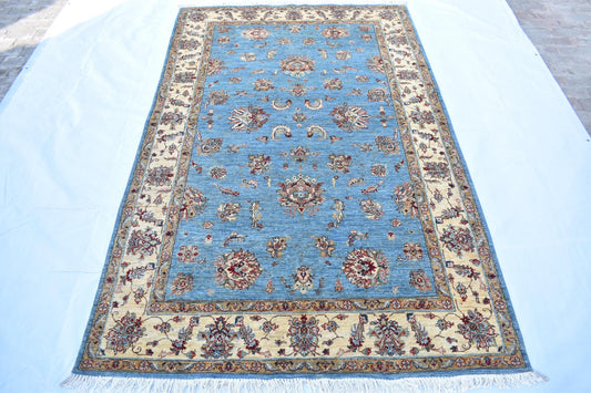 6x9 Blue Chobi Hand Knotted Wool Rug, vintage Wool Handmade Flooring Rug, Unique Turkmen Wool Rug for Decorating Living Room And Bedroom