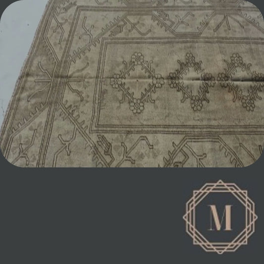 207x260 cm (6.8x8.5 ft) Anatolian Rug – Handwoven Beige & Coffee Wool Carpet