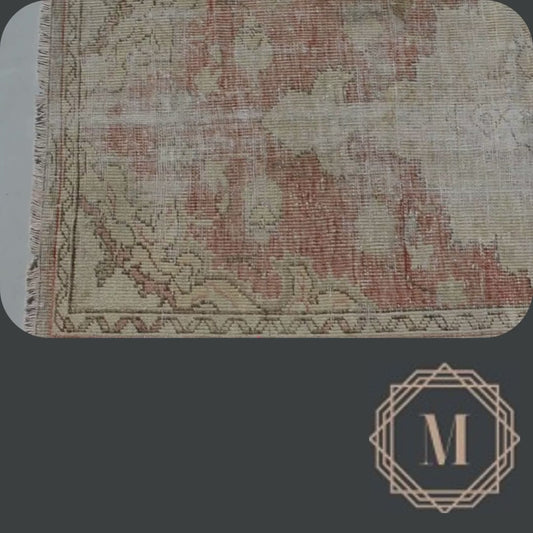 92x145 cm (3x4.8 ft) Anatolian Rug – Handwoven Dusty Rose & Beige Wool Carpet