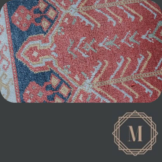 91x128 cm (3x4.2 ft) Vintage Rug – Handwoven Red Navy Wool Carpet