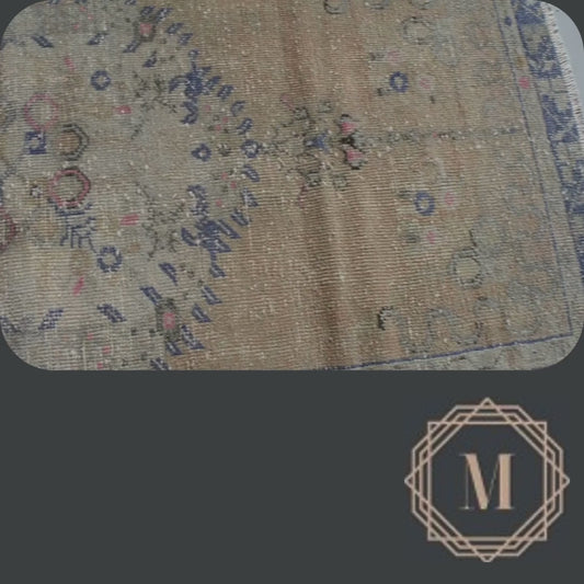 100x190 cm (3.3x6.2 ft) Anatolian Rug – Handwoven Beige & Sky Blue Wool Carpet