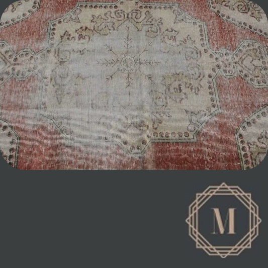 115x157 cm (3.8x5.2 ft) Anatolian Rug – Handwoven Beige & Red Wool Carpet