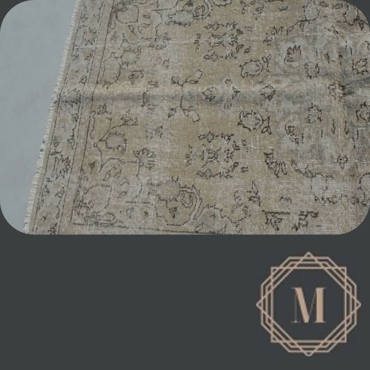 112x200 cm (3.7x6.6 ft) Anatolian Rug – Handwoven Beige Brown Vintage Wool Carpet